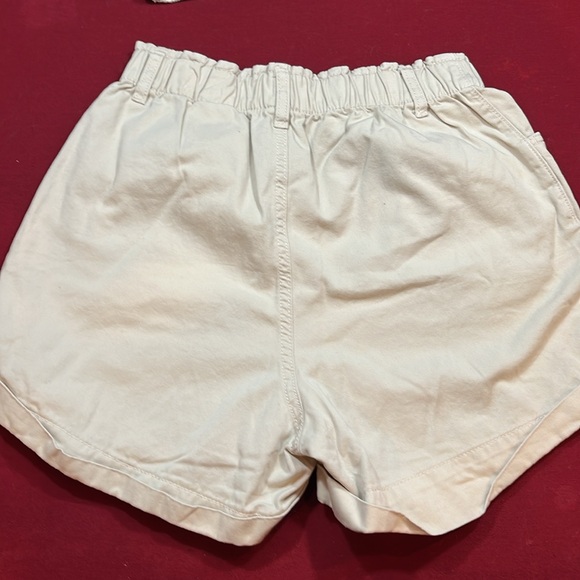 paper bag high waist tan Shorts S WHITE HALTER top tie neck CROPPED outfit SET - Picture 8 of 13